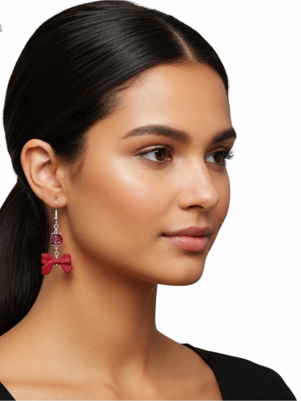 Elegant Red Bow and Sparkling Rhinestone Earrings